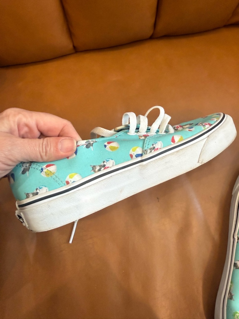 Vans Aqua Canvas Sneakers with Beach Ball & Cat Print - Picture 4 of 10